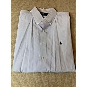 Ralph Lauren Shirt Mens XL Pin Striped Blue Short Sleeve Classic Fit Button Down